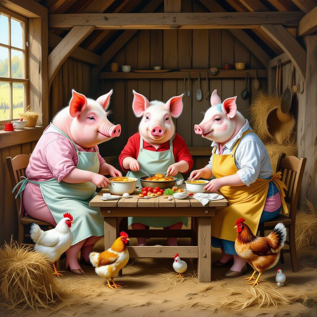 Farm Animals Cook Together: A Rustic Barn Scene