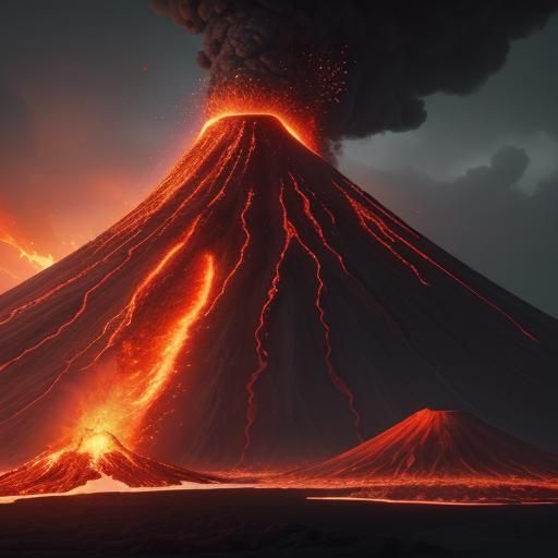 Erupting Volcano in Detailed Matte Painting Style
