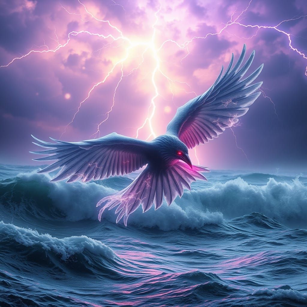 Mystical Raven Sails Stormy Waters