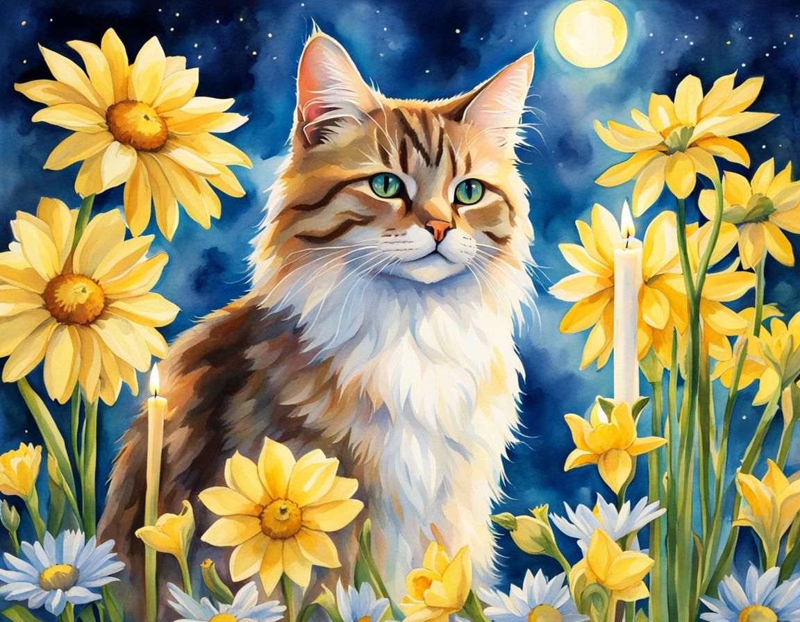 Mystical Cat Tarot Card Watercolor