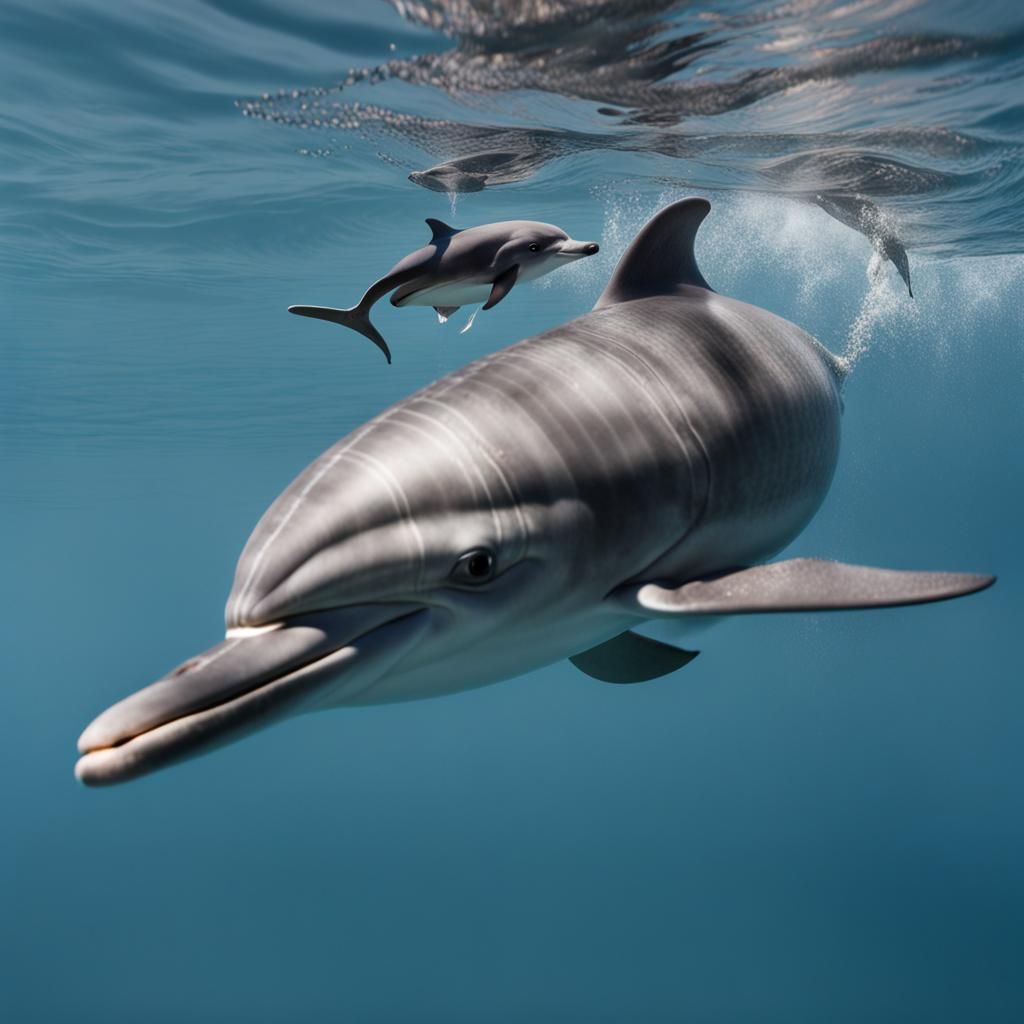 Dolphin and Baby in the Ocean Depths