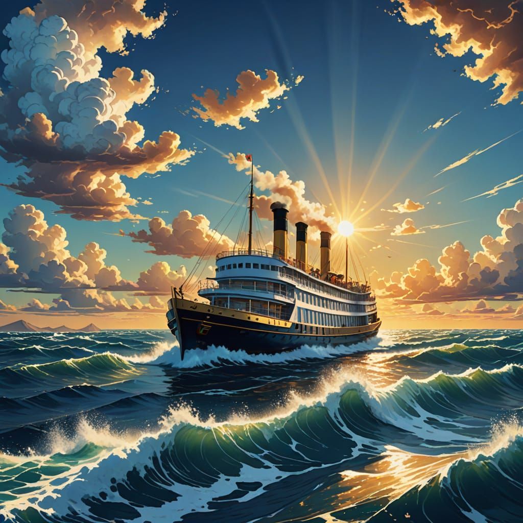 Majestic Steamboat at Sea in Pop Art Style