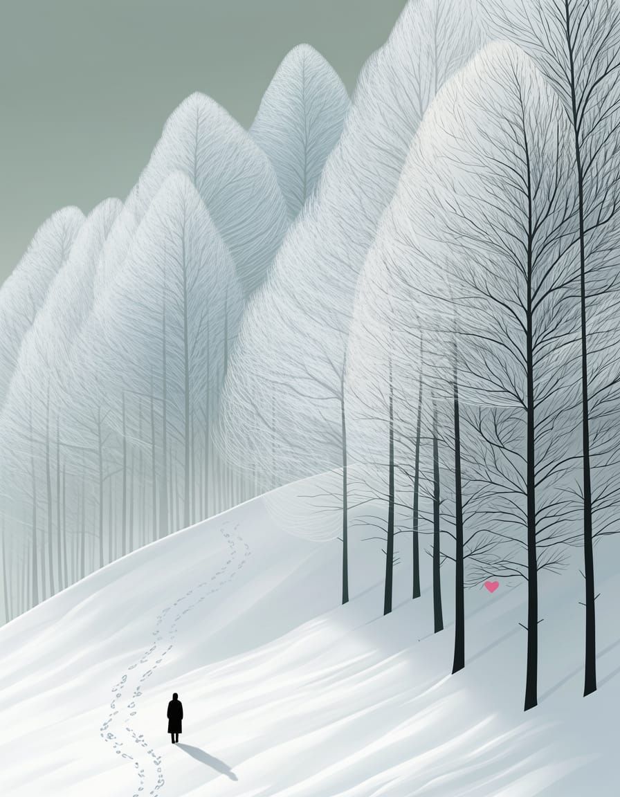 Minimalist Winter Landscape with Solitary Figure