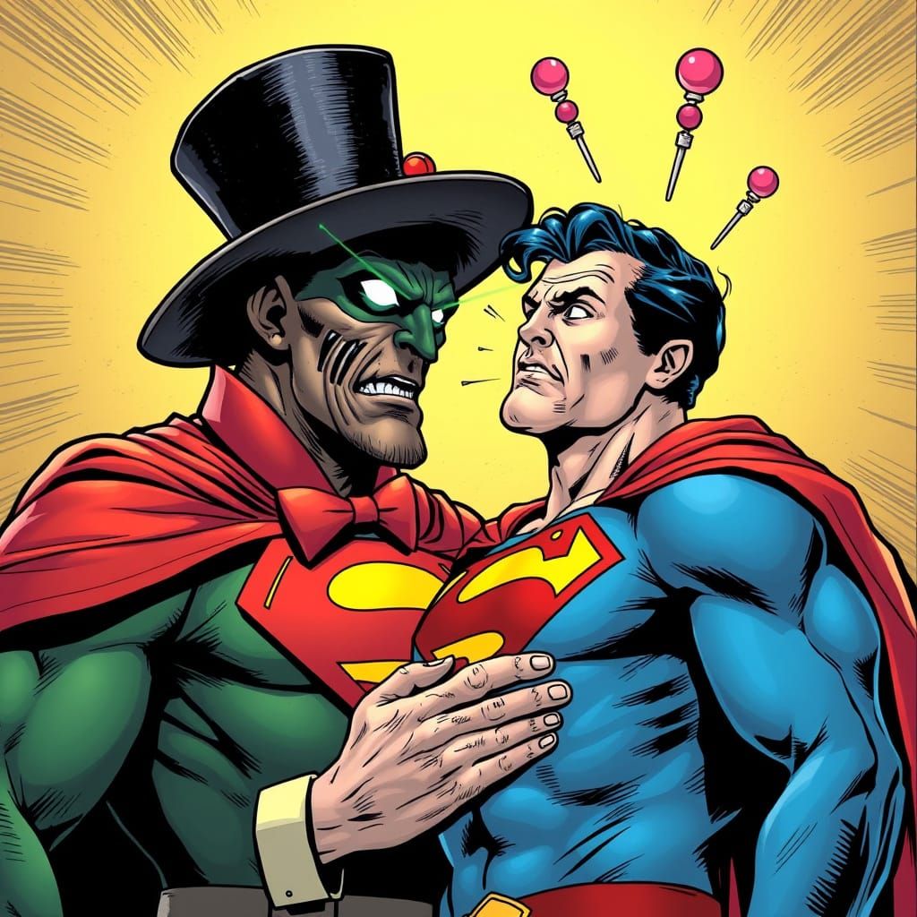 Hypnotic Ringmaster Confounds Superman, in Comic Book Style