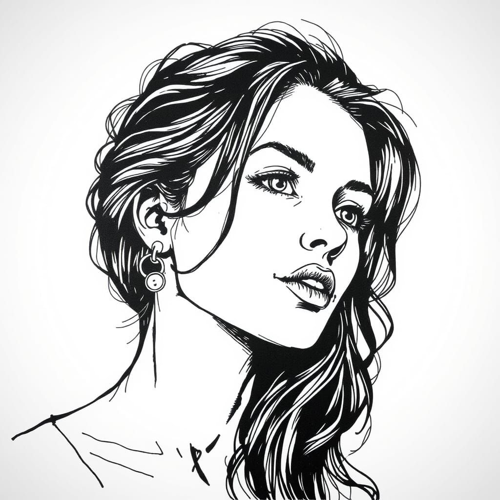 Elegant Woman's Portrait in Ink Style