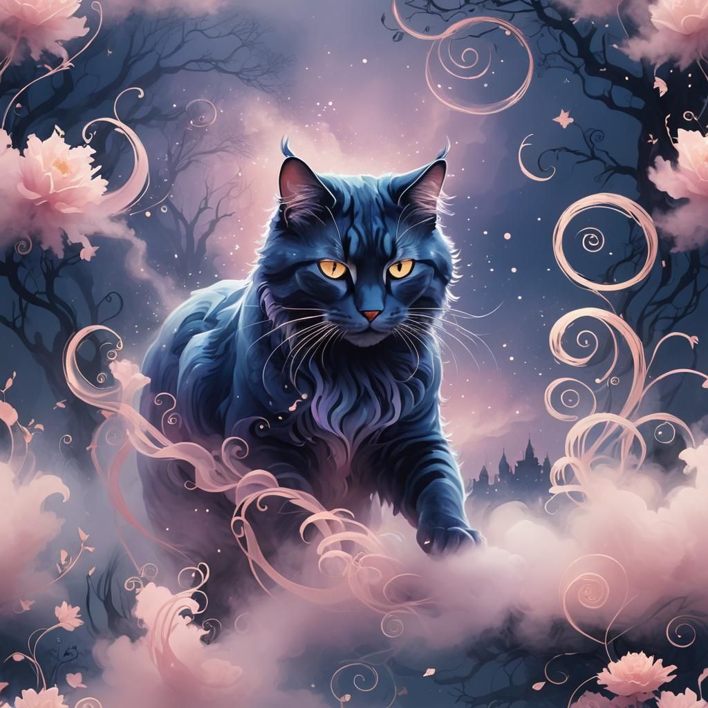 Majestic Cat in Dreamlike Digital Art Illustration