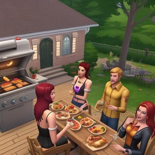 The Sims 2 Characters at a Barbecue