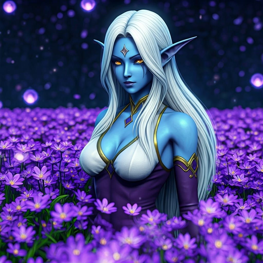 Ethereal Elven Goddess in Violet Field