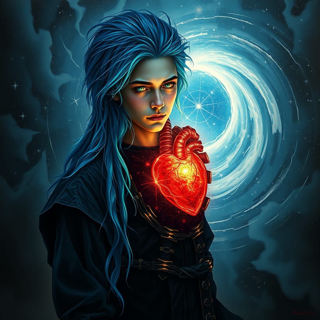 Melancholic Man in Luminous Vortex: Surreal Art