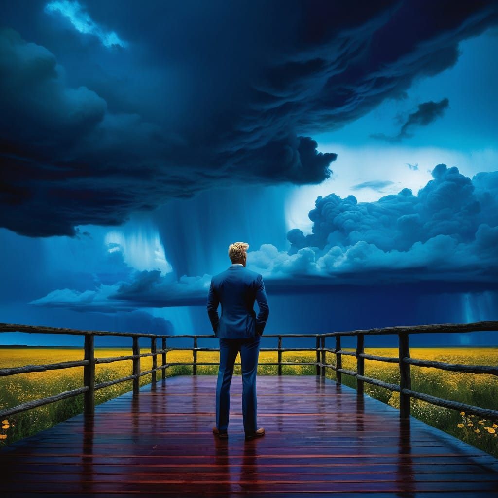 Surreal Stormy Evening Landscape in Vibrant Triadic Colors