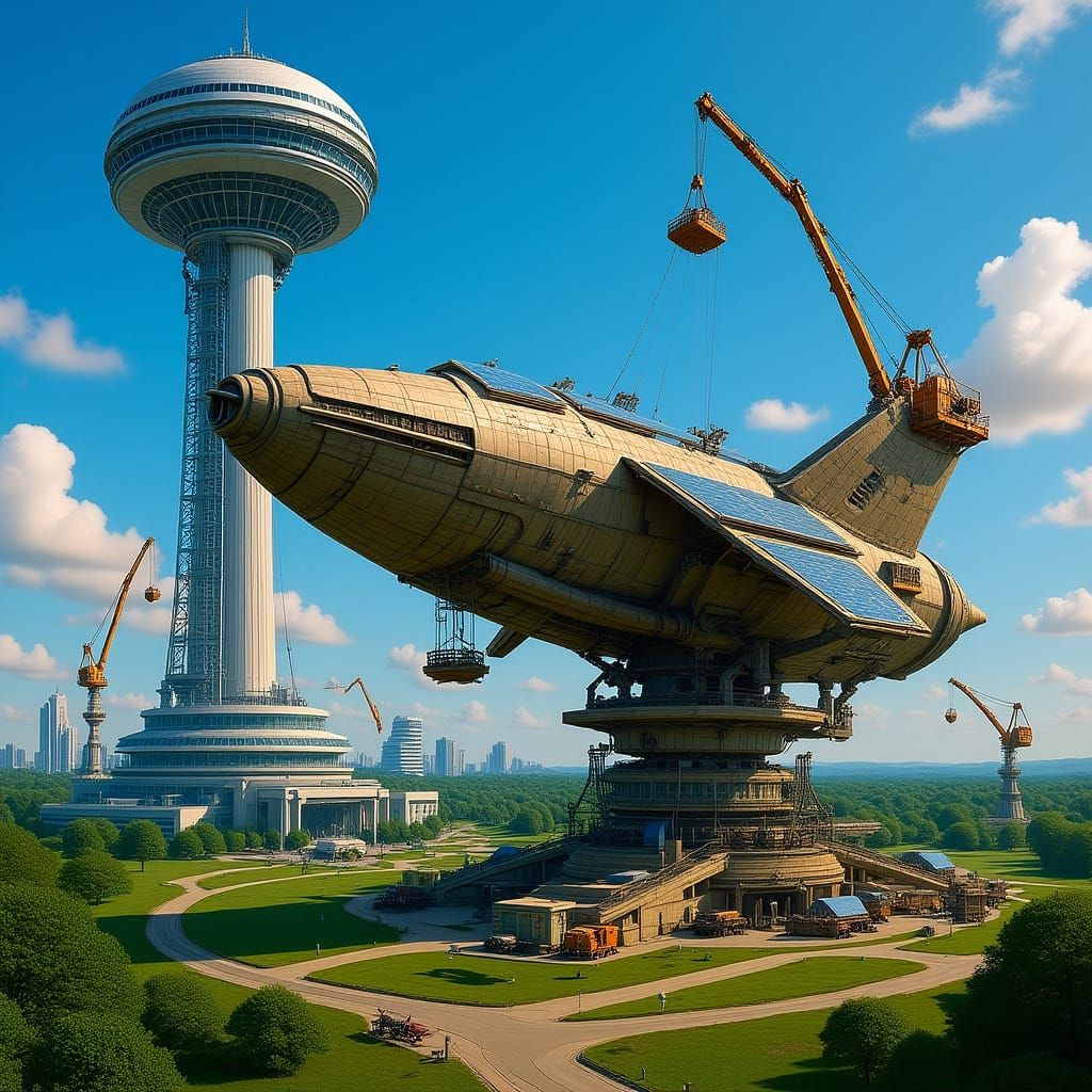 Futuristic Arcology with Spaceship in Sci-Fi Style