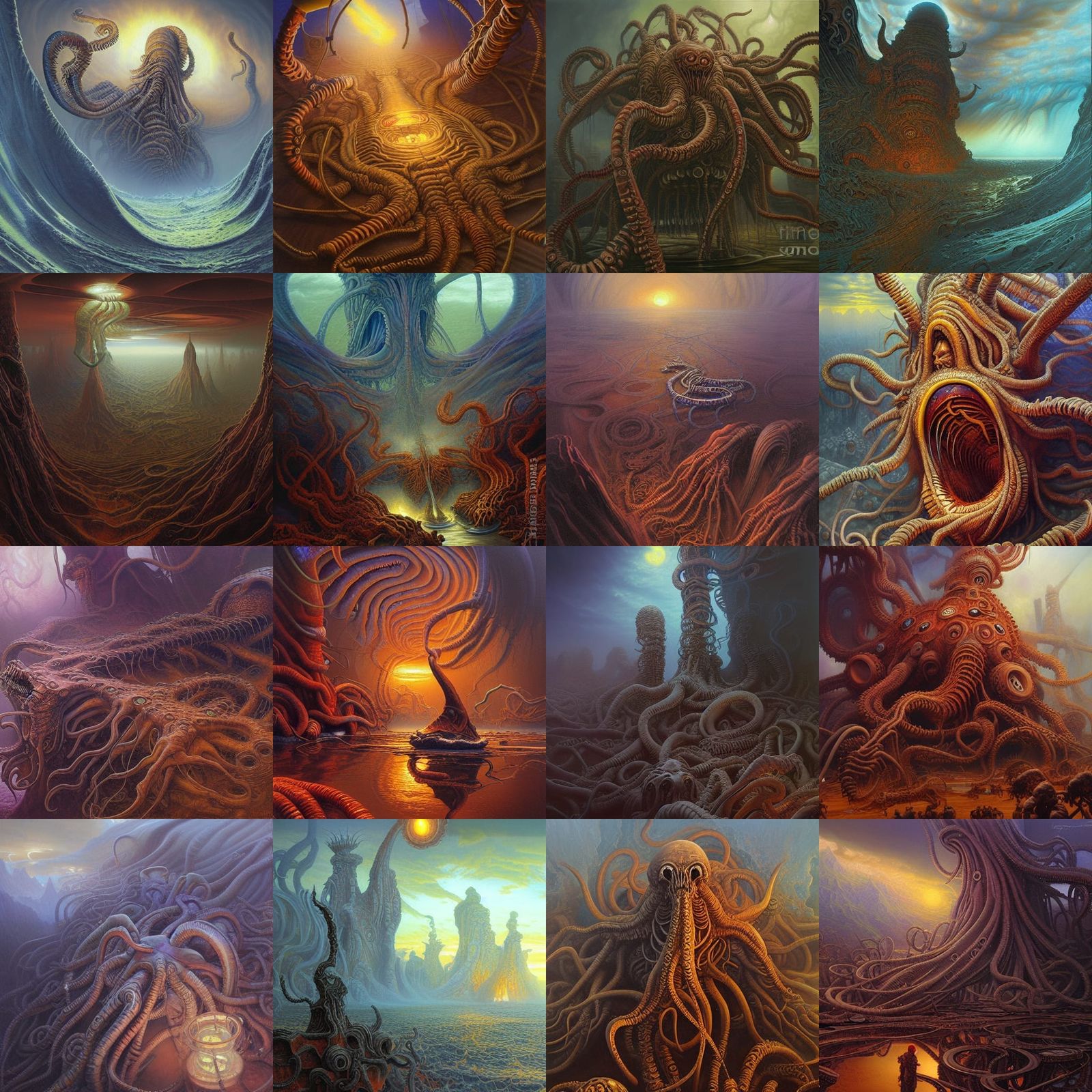 Detailed Eldritch Horrors in Oil Painting Style