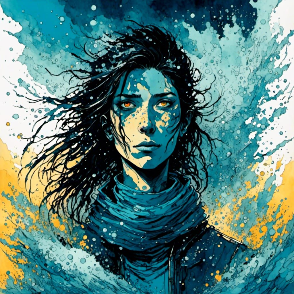 Laughing Woman Portrait in Conceptual Watercolor Style