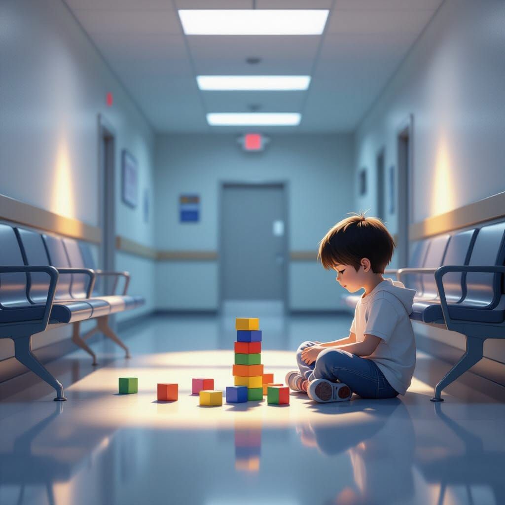 Child Stacking Blocks in Empty Waiting Room