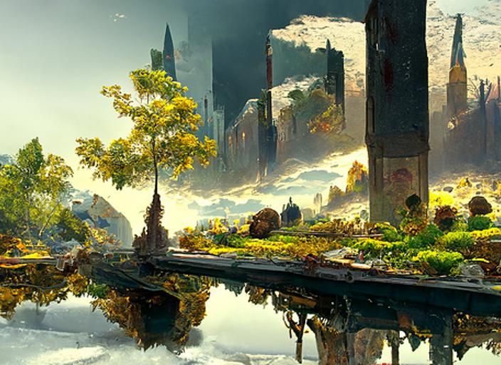 Post-Apocalyptic City Vista with Overgrown Architecture