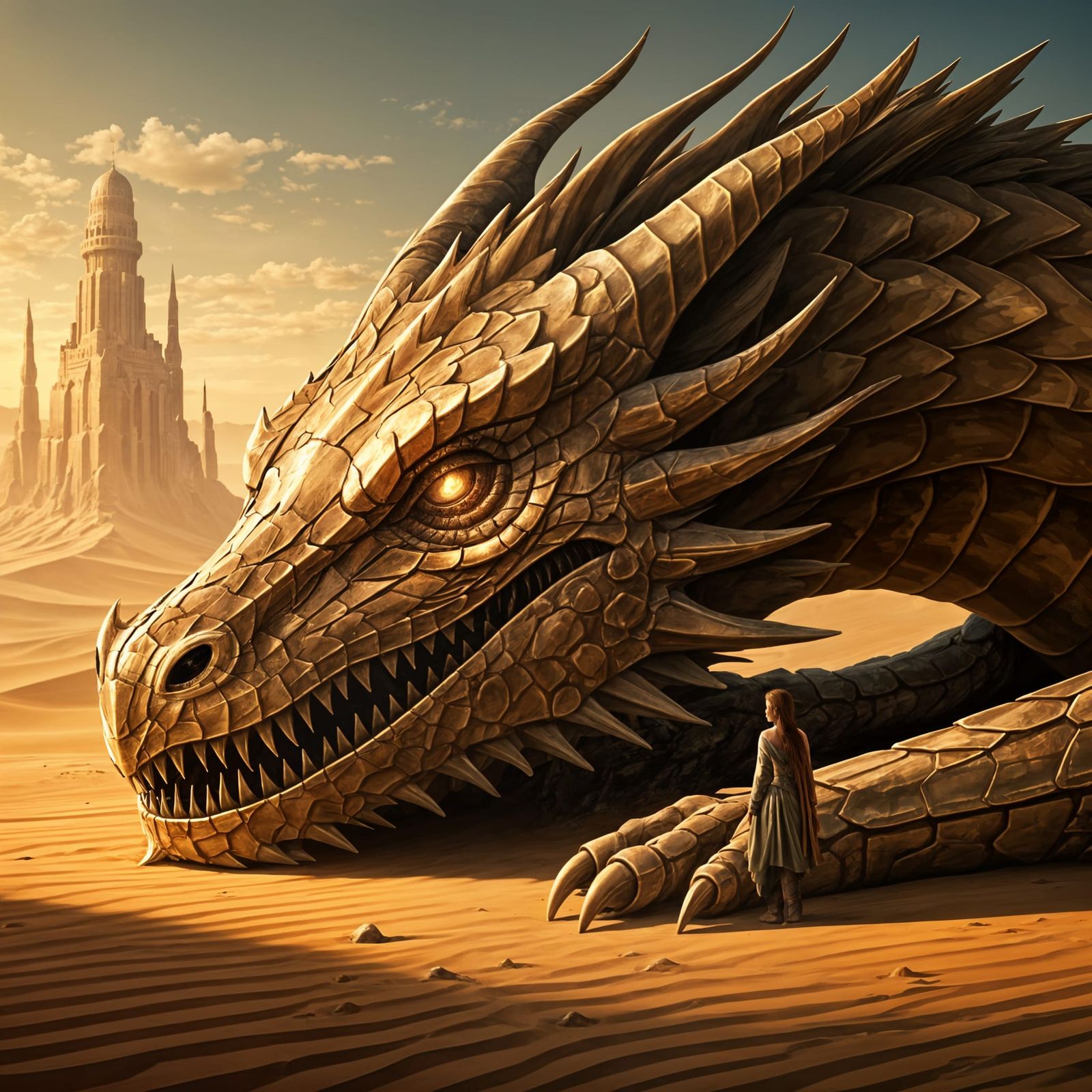 Friendly Brass Dragon Conversation in Desert Oasis