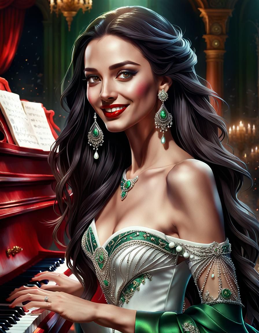 Beautiful Bulgarian Woman Playing Piano, Fantasy Art