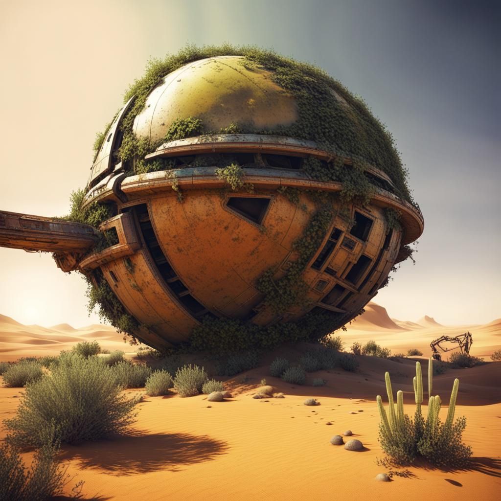 Planetside Spaceship Wreck in Glowing Desert
