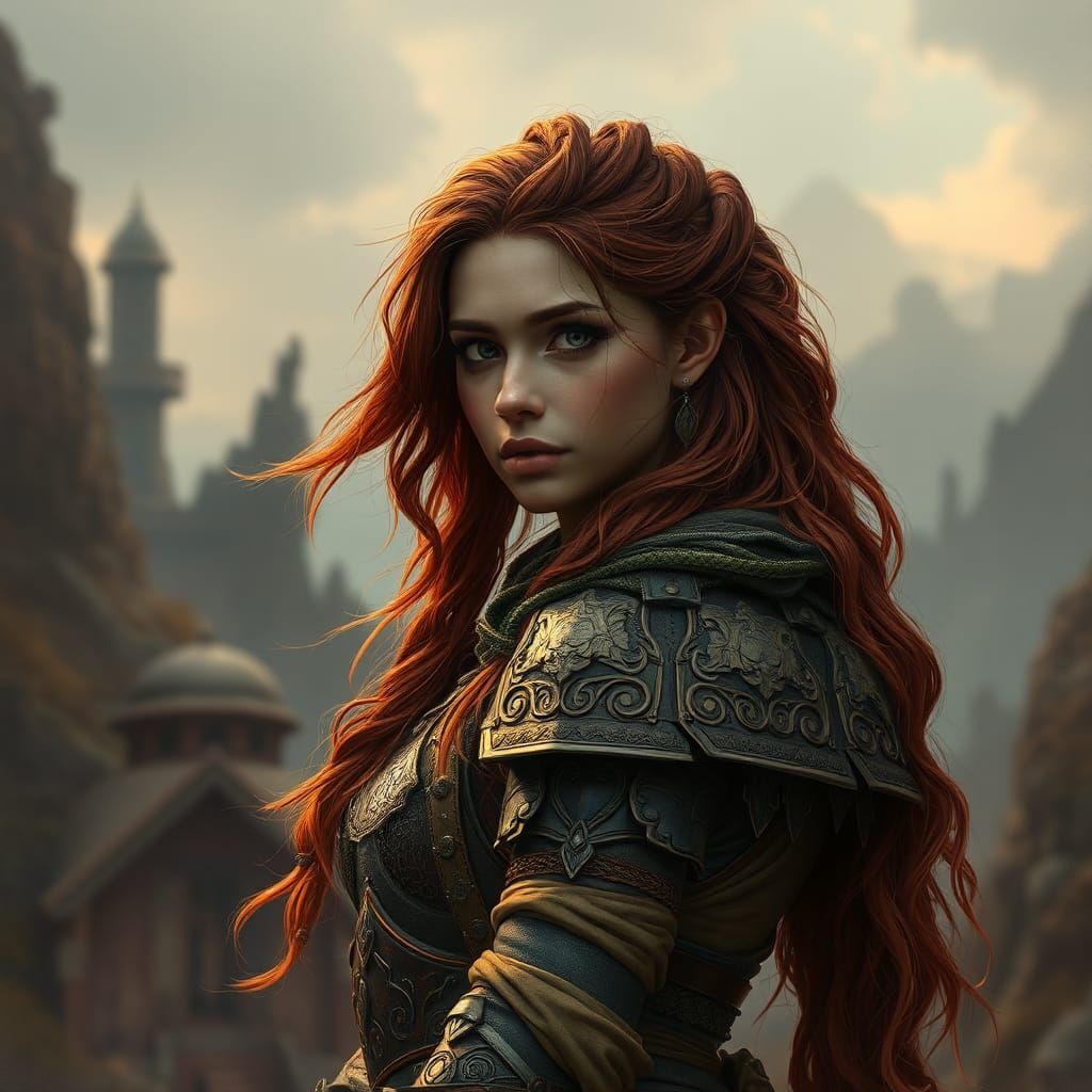 Fantasy Warrior Maiden in Earth-Toned Armor