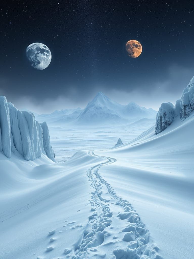 Frozen Ghat Winds Through Ice-Laden Landscape in Ethereal Gl...