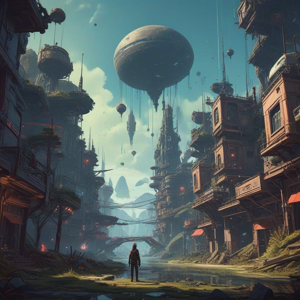 Surreal Cityscape of a Protester with Low Taper Fade in a Tr...