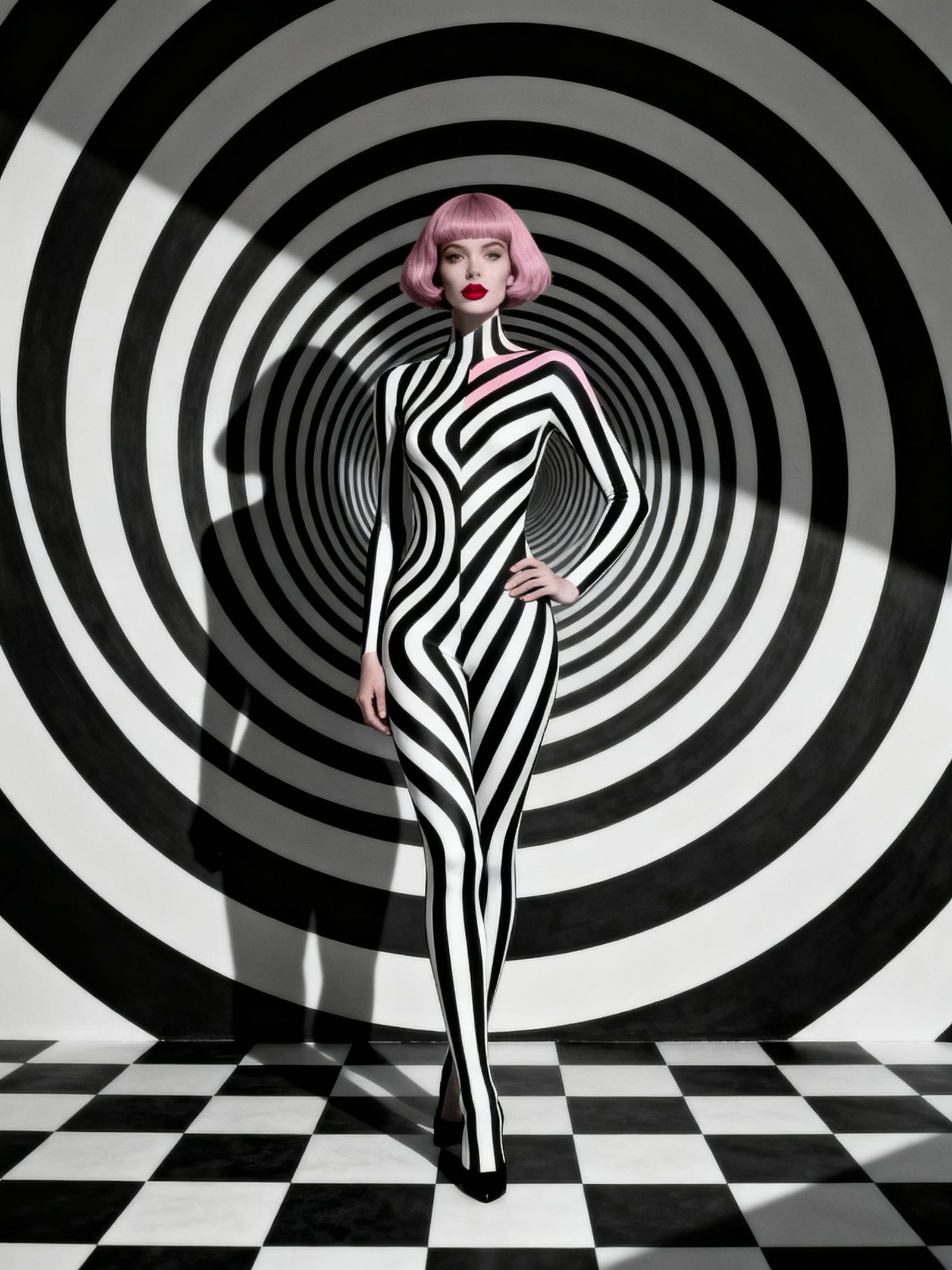 Surreal Optical Illusion of Woman with Dusty Rose Hair