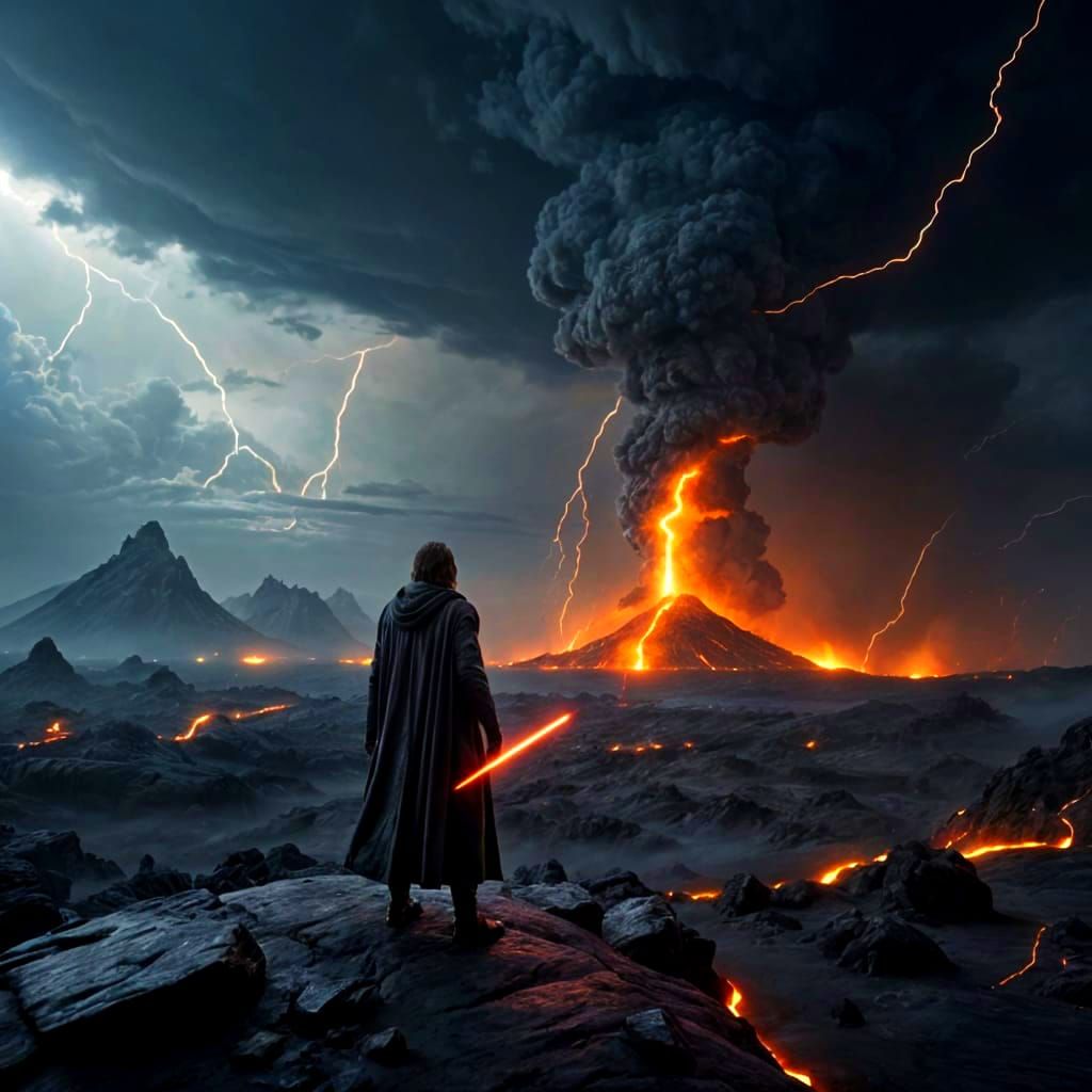 Epic Jedi Battle in Cinematic Dark Fantasy