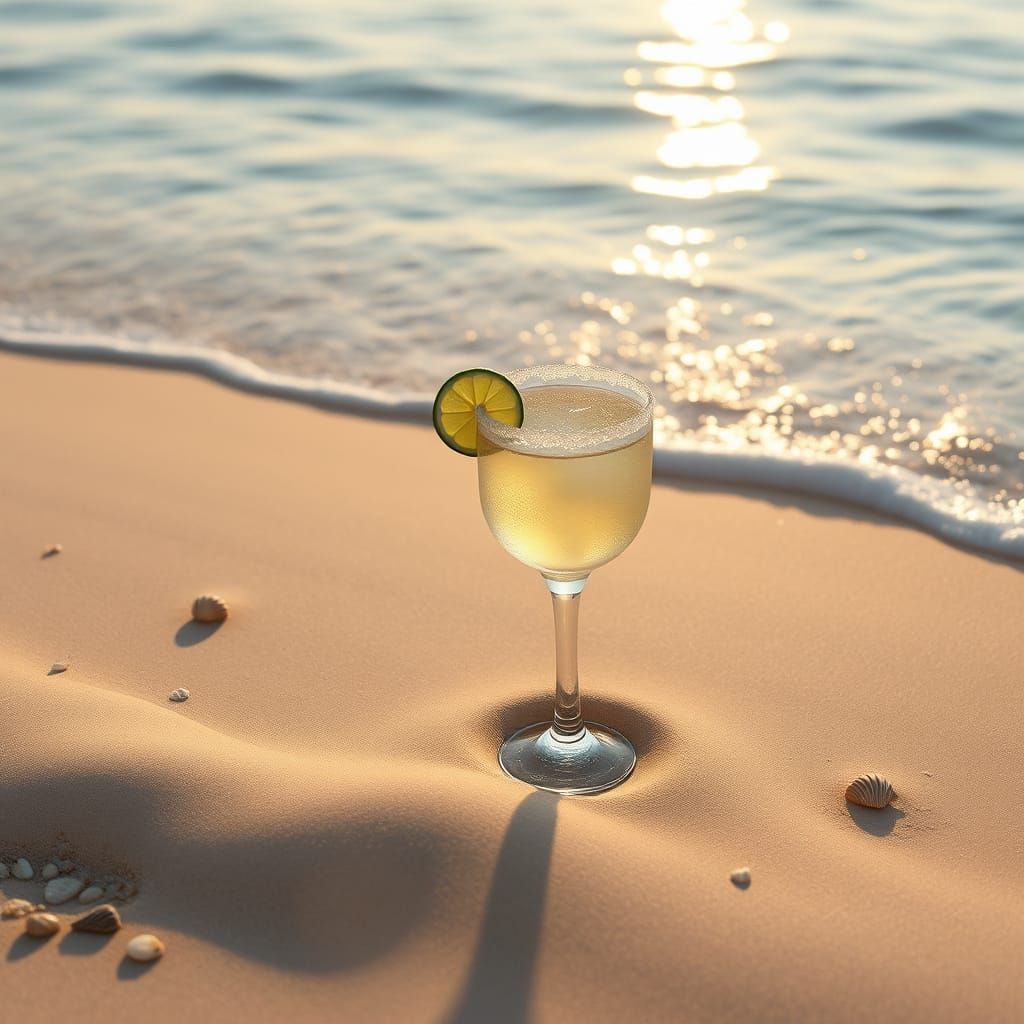 Majestic Beach Sunset with Elegant Margarita Glass