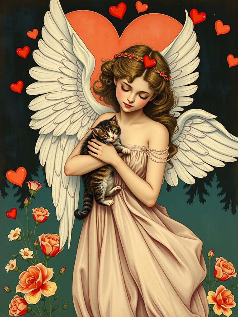 Romantic Valentine Angel in Sensual Pinup Style
