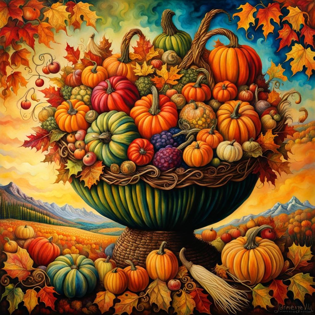 Abundant Autumn Harvest in Collage Style
