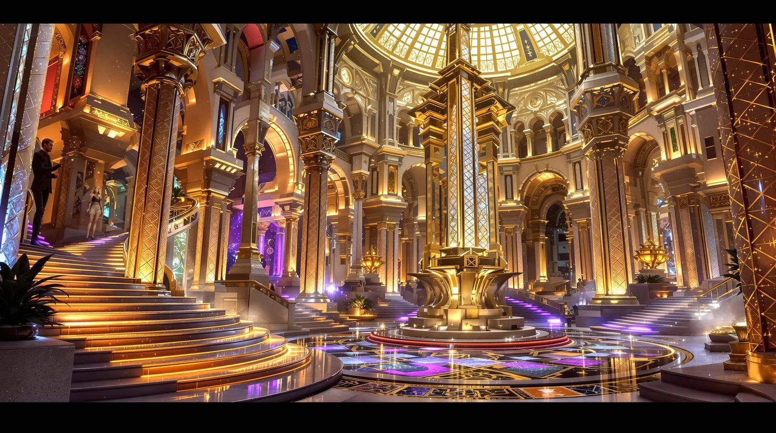 Shimmering Stone Dreamscape: Ivory and Gold Architecture