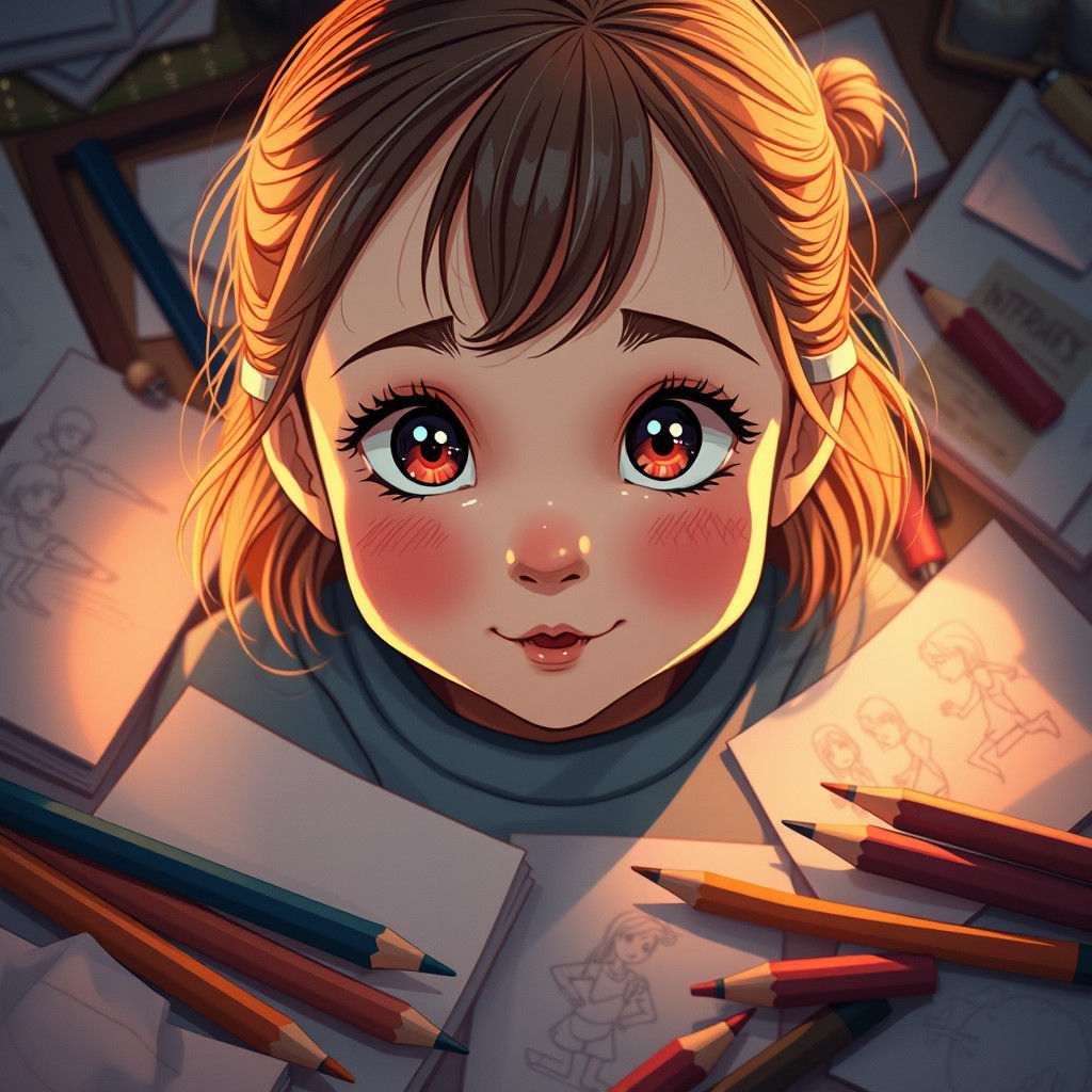 Innocent Girl Surrounded by Art Sketches, Artgerm and Wlop S...