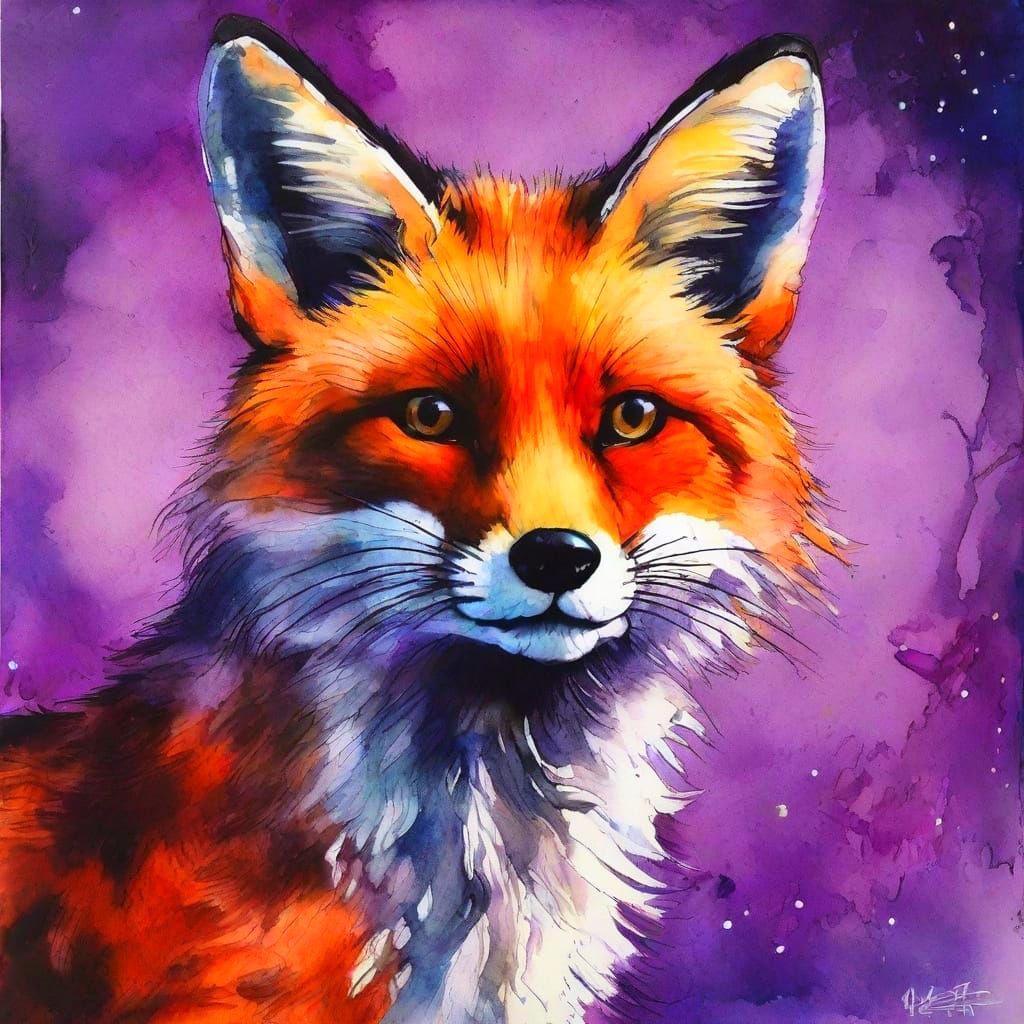Epic Sci-Fi Portrait of a Red Fox Under the Purple Moon