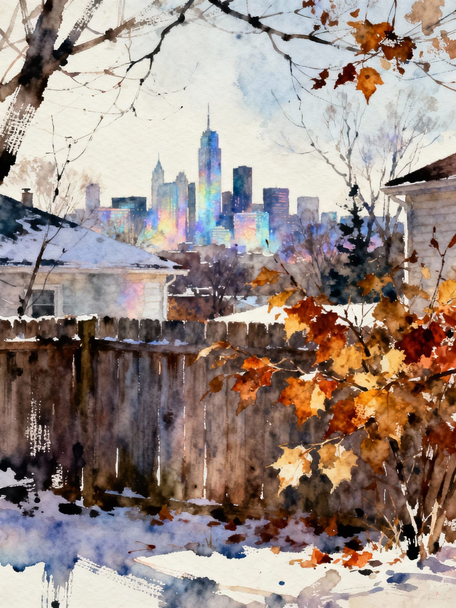 Autumn-Winter Pennsylvania Landscape with Downtown Horizon
