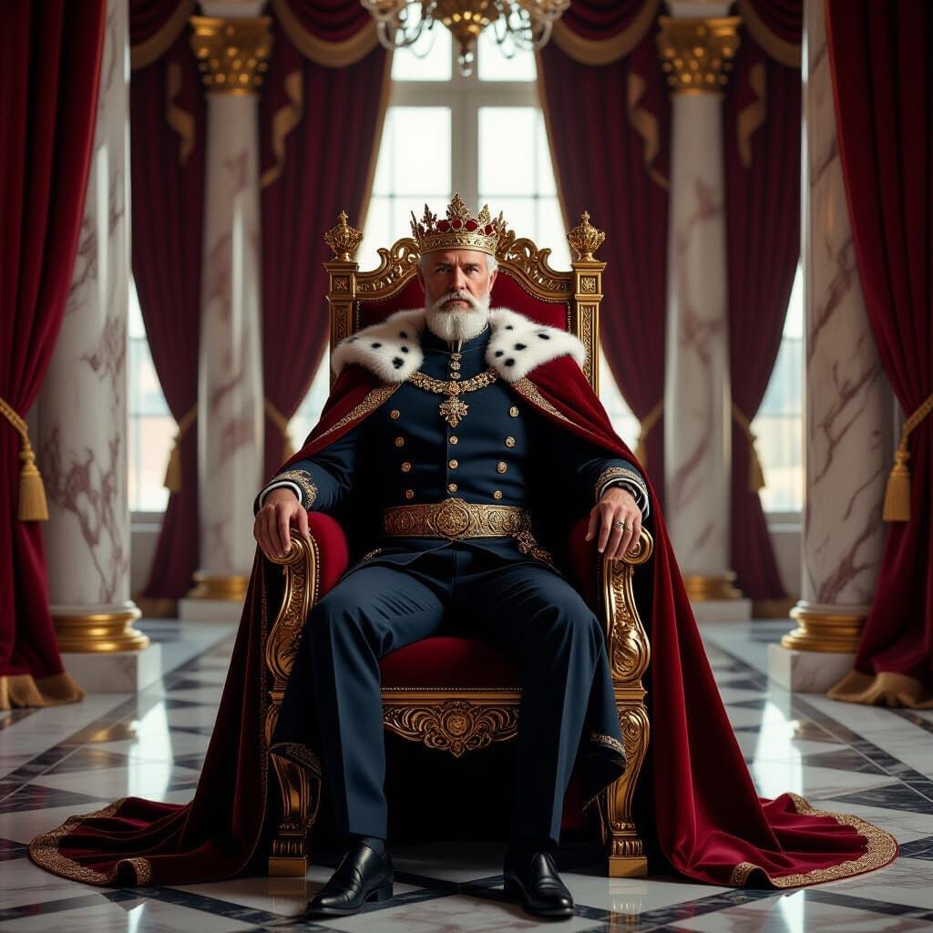 Regal King in Opulent Throne Room Painting