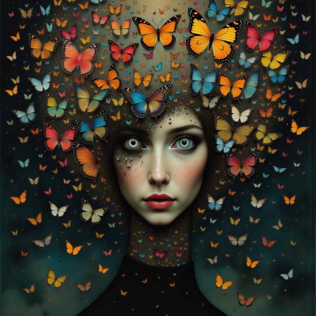 Surreal Mind Exploding into Tapestry of Butterflies