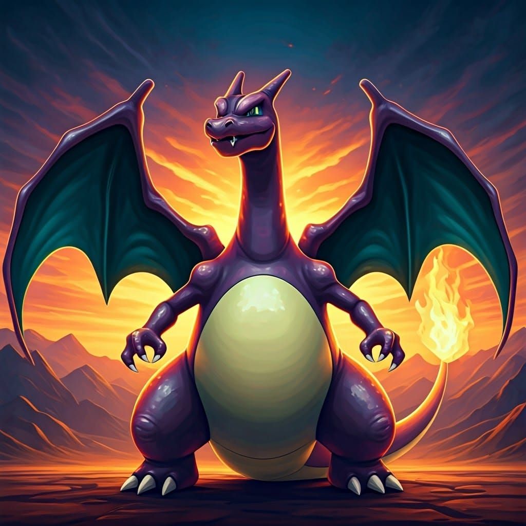 Majestic Shiny Charizard in Vibrant Fantasy Landscape