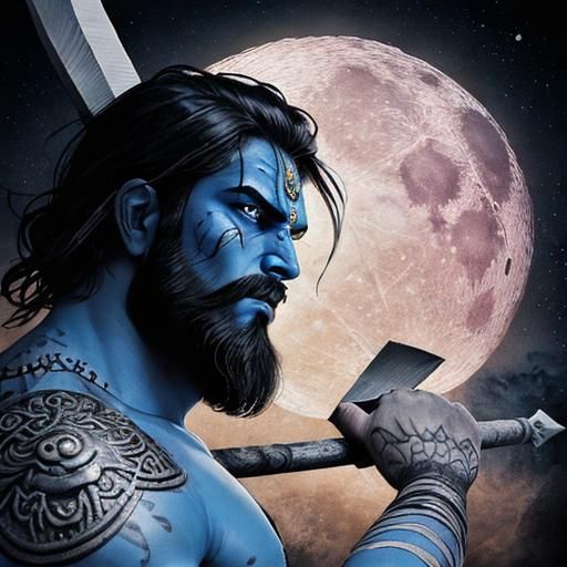 Krishna Parashurama: Angry Warrior in Ink Art Style