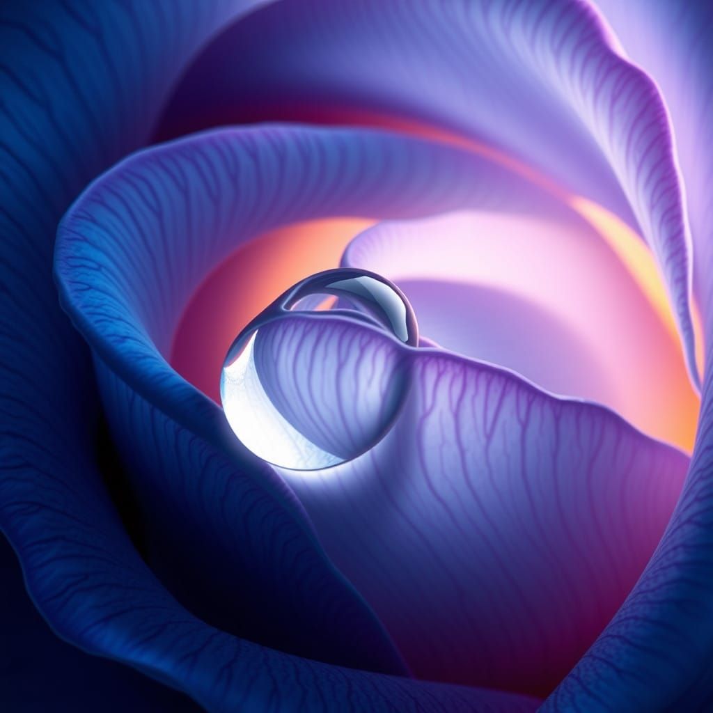 Velvety Rose Petal with Glistening Droplet in Ethereal Light