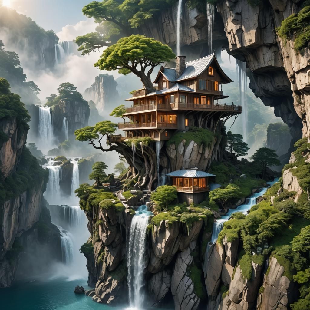 Whimsical House on Floating Mountain Dreamscape
