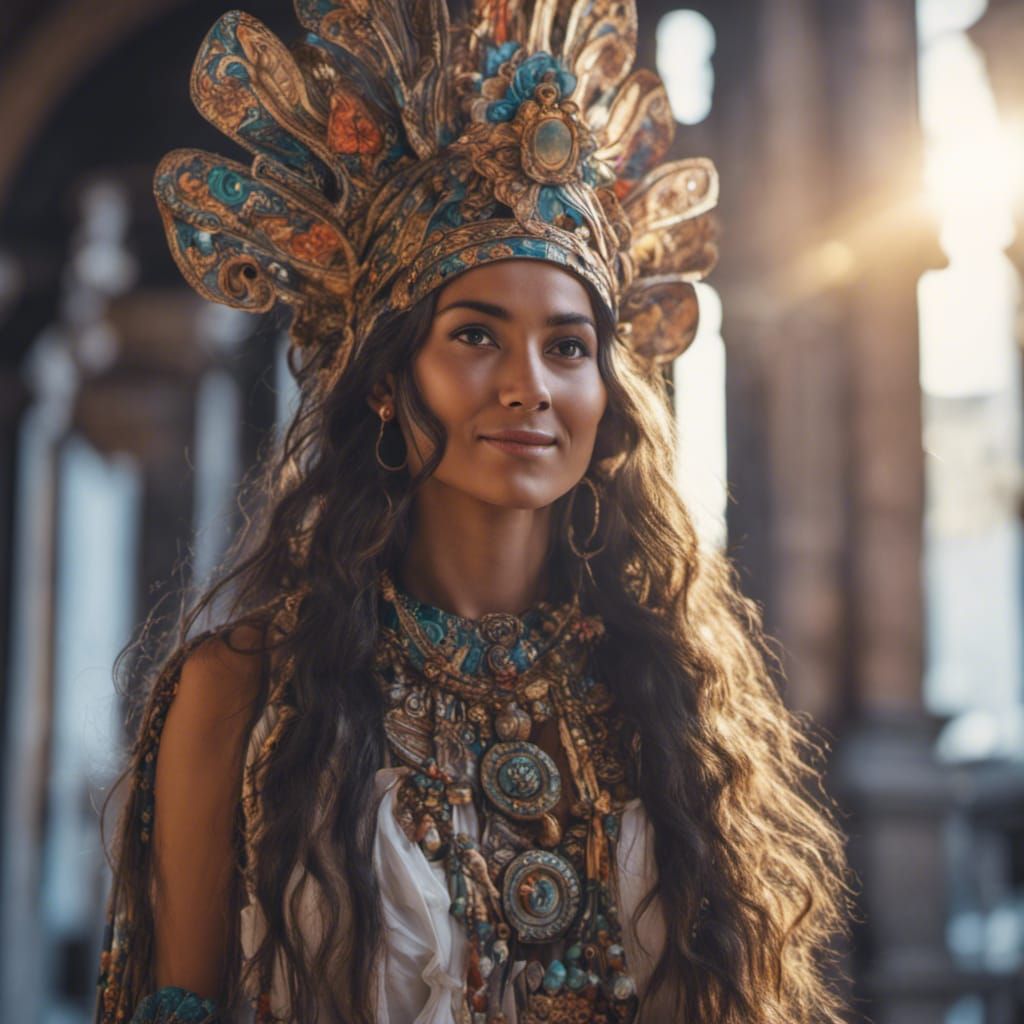 Stunning Aztec Woman Portrait in Art Nouveau Style
