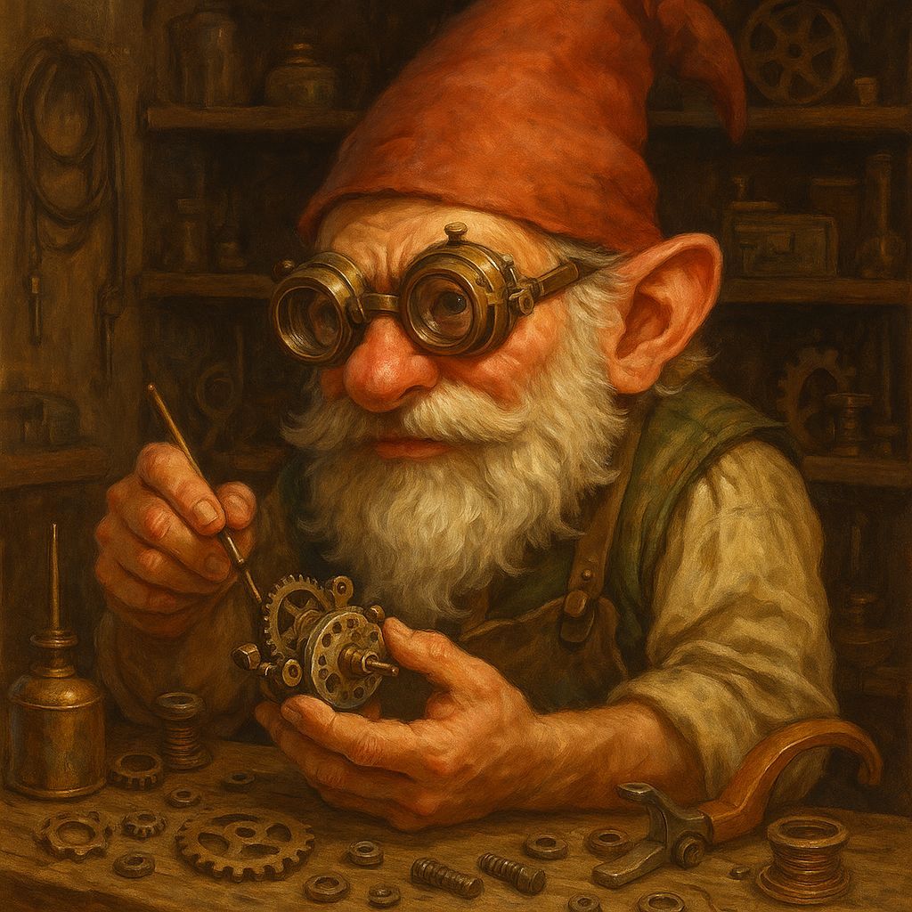 Whimsical Male Tinkerer Gnome in Fantasy Art