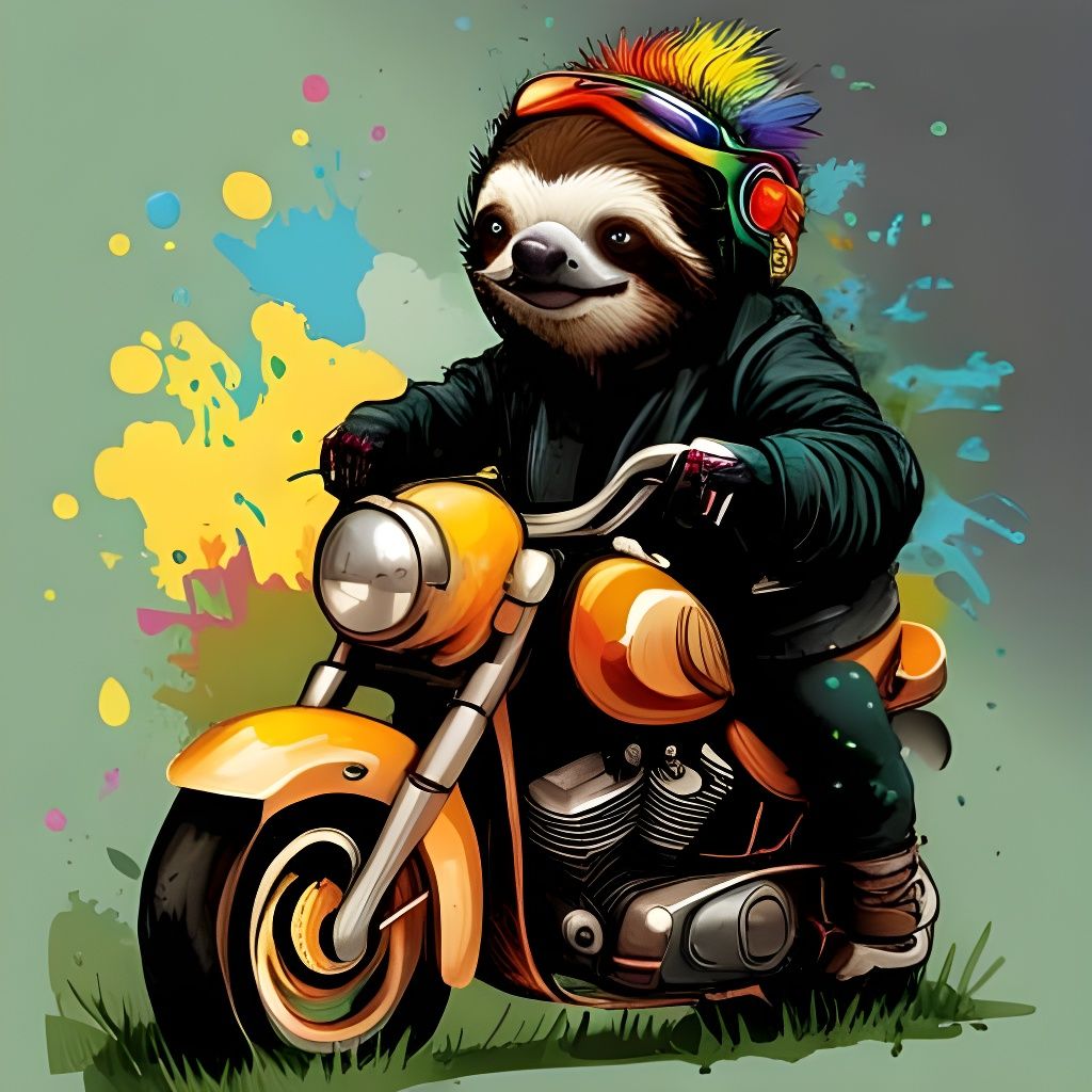 Sloth Rides Motorcycle: Whimsical Digital Art