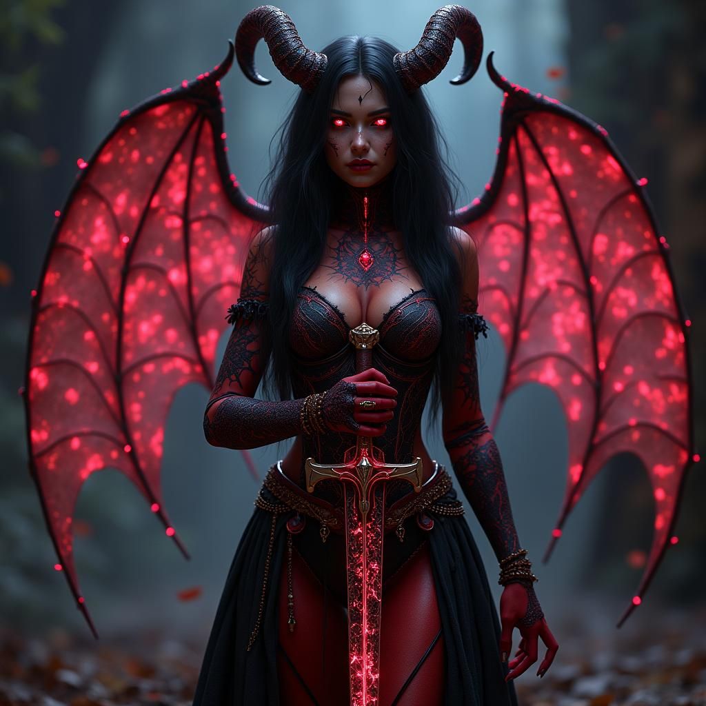 Gothic Tiefling Demon with Sword, Fantasy Concept Art