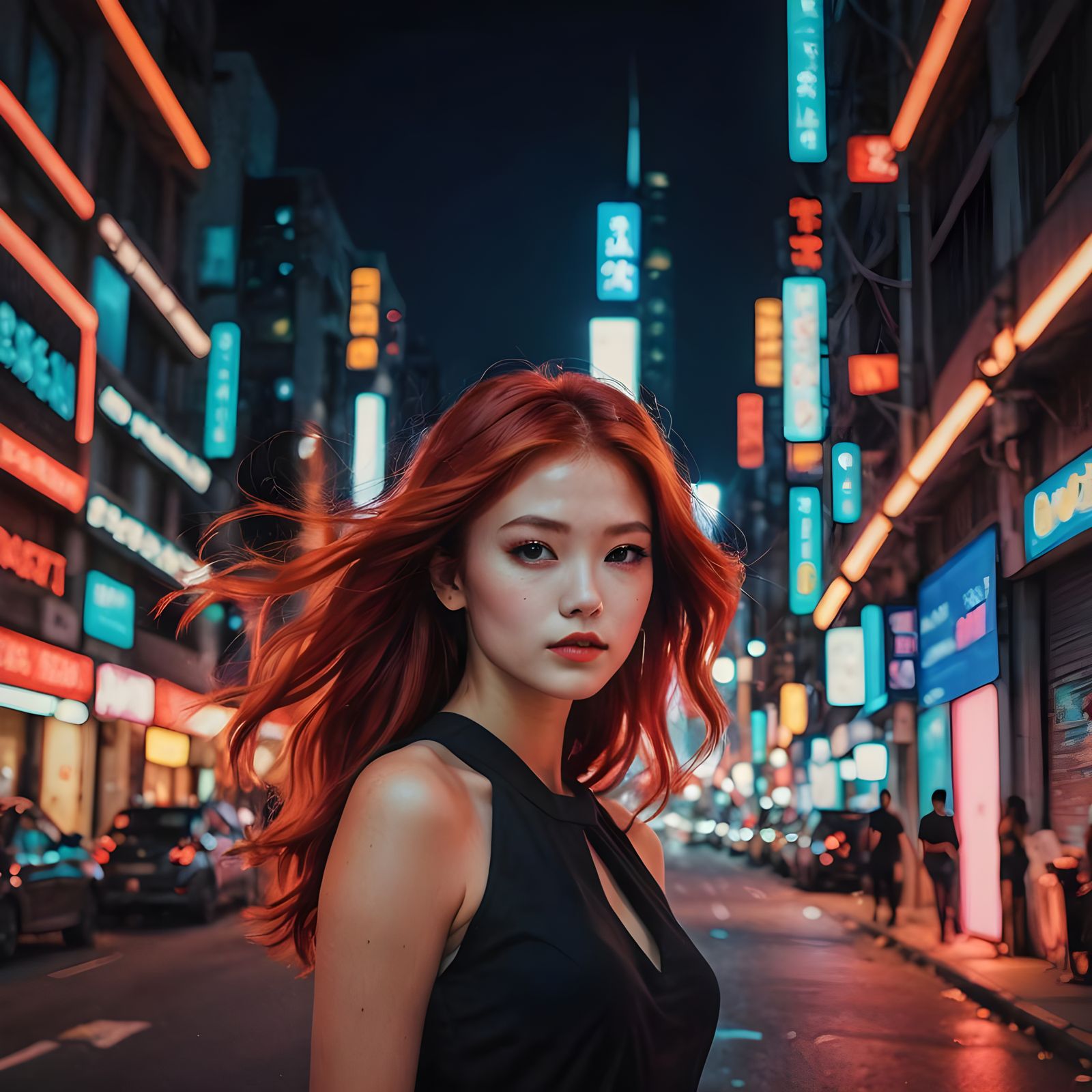 Glowing Red Head in Neon Mini Dress