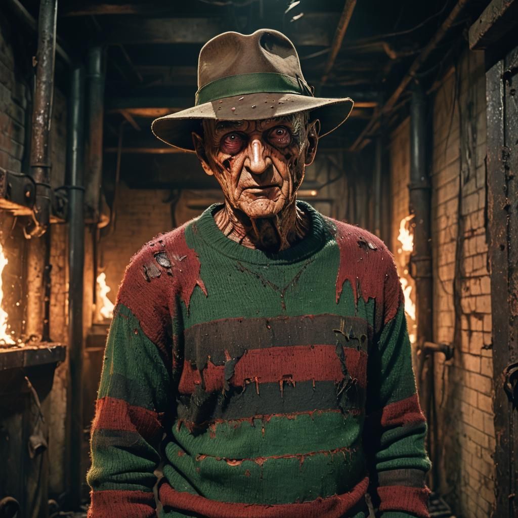 Cinematic Portrait of Freddy Krueger in Boiler Room