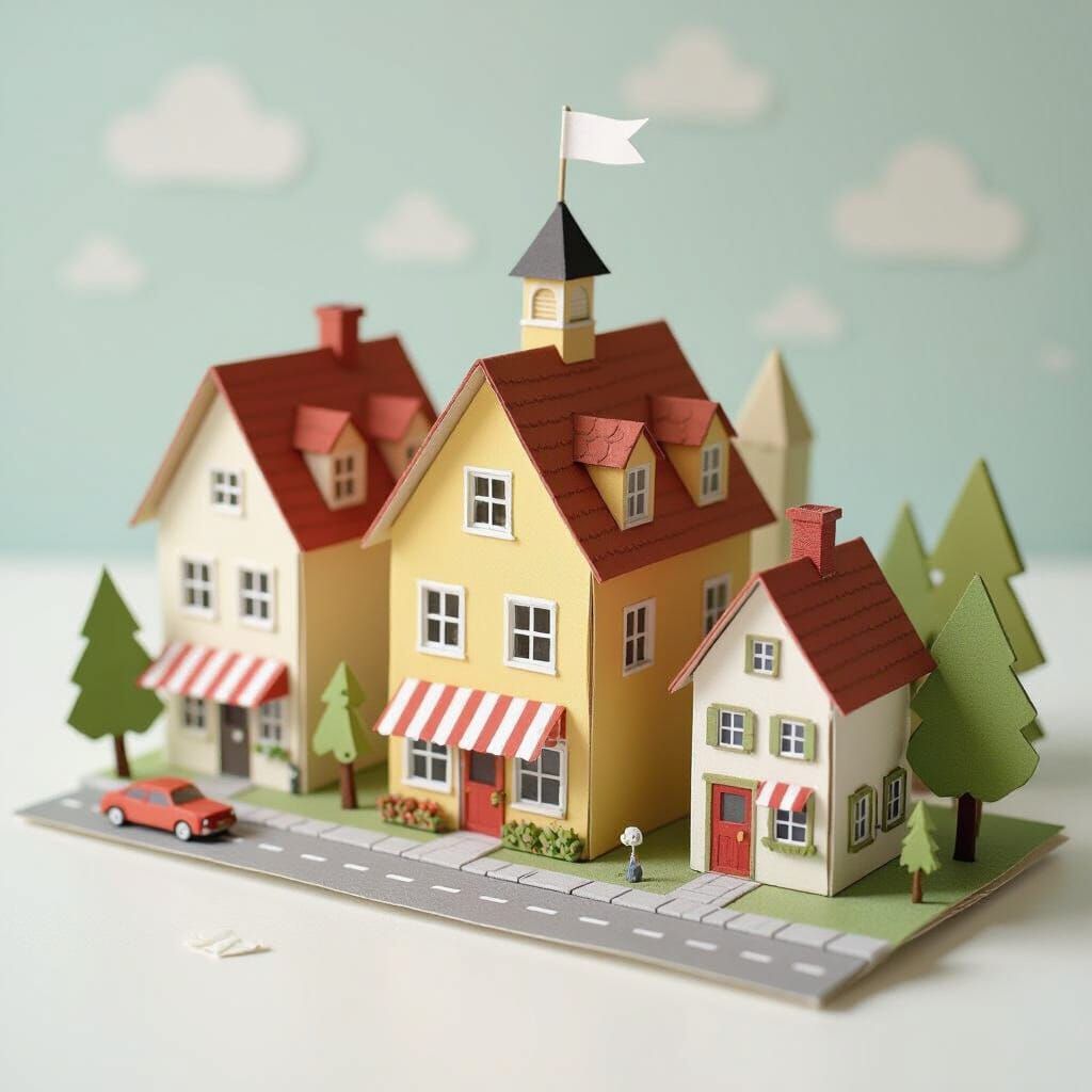Whimsical Paper Town Landscape