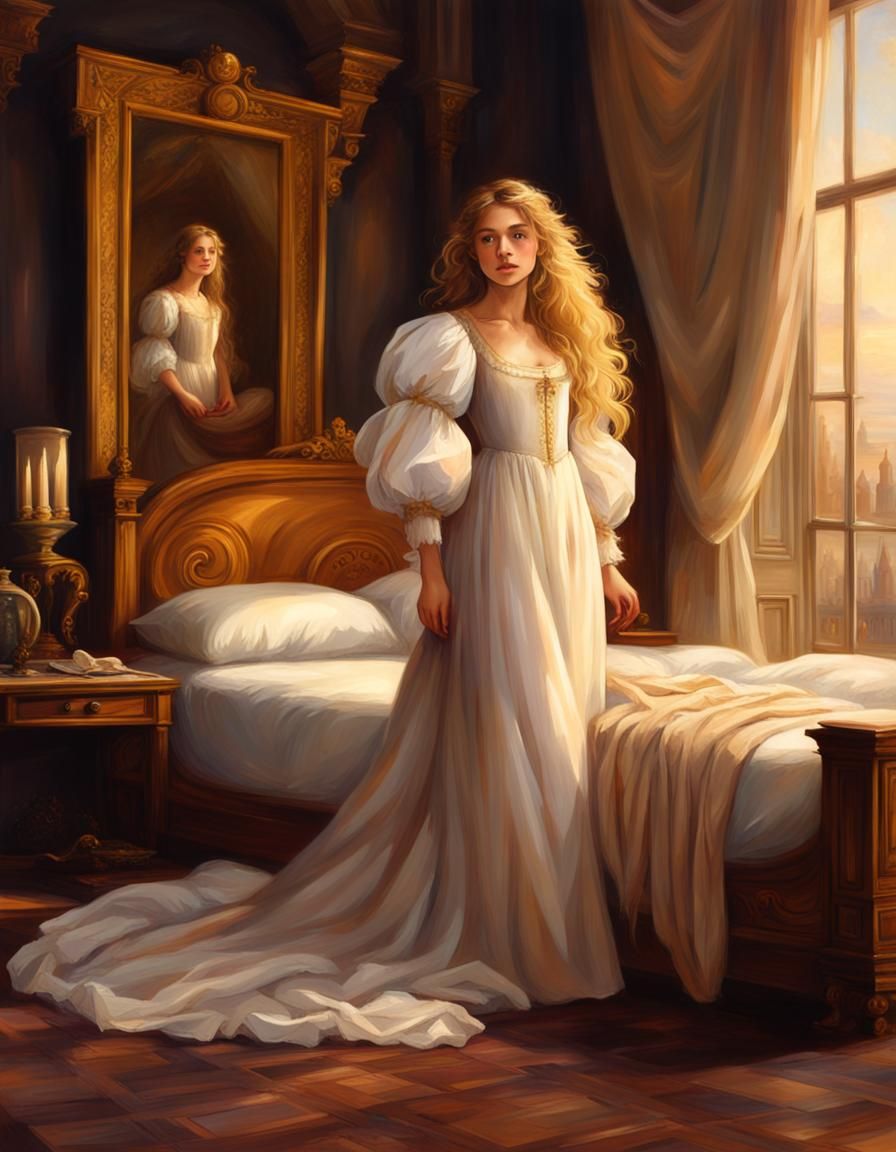 Renaissance Girl with Golden Hair Portrait