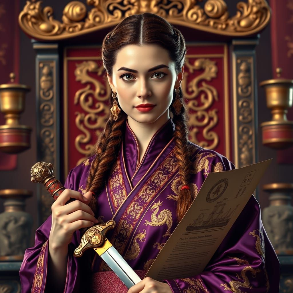 Imperial Queen with Braided Hair, Art Nouveau Style