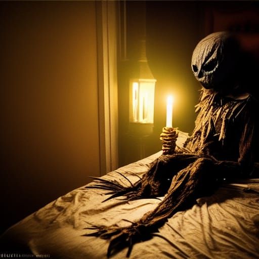 Creepy Scarecrow Monster in Bedroom on Halloween